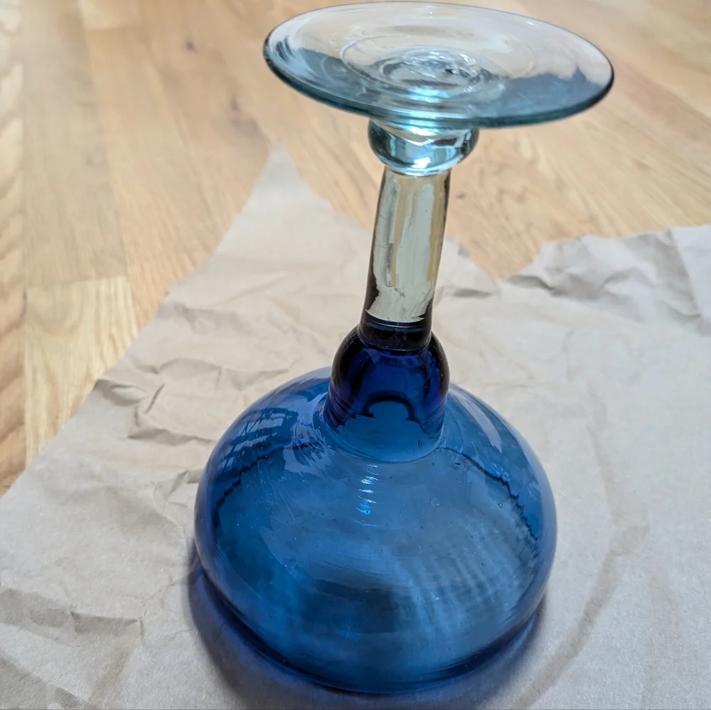 Hand blown blue/clear glass Mexico‎ style vintage margarita glass